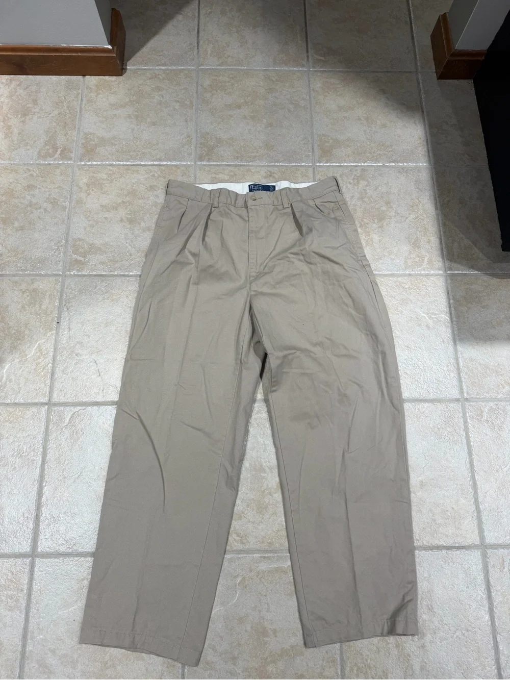 Polo Ralph Lauren Pants Mens 36x32 Beige Andrew Chino Pleated Classic Fit